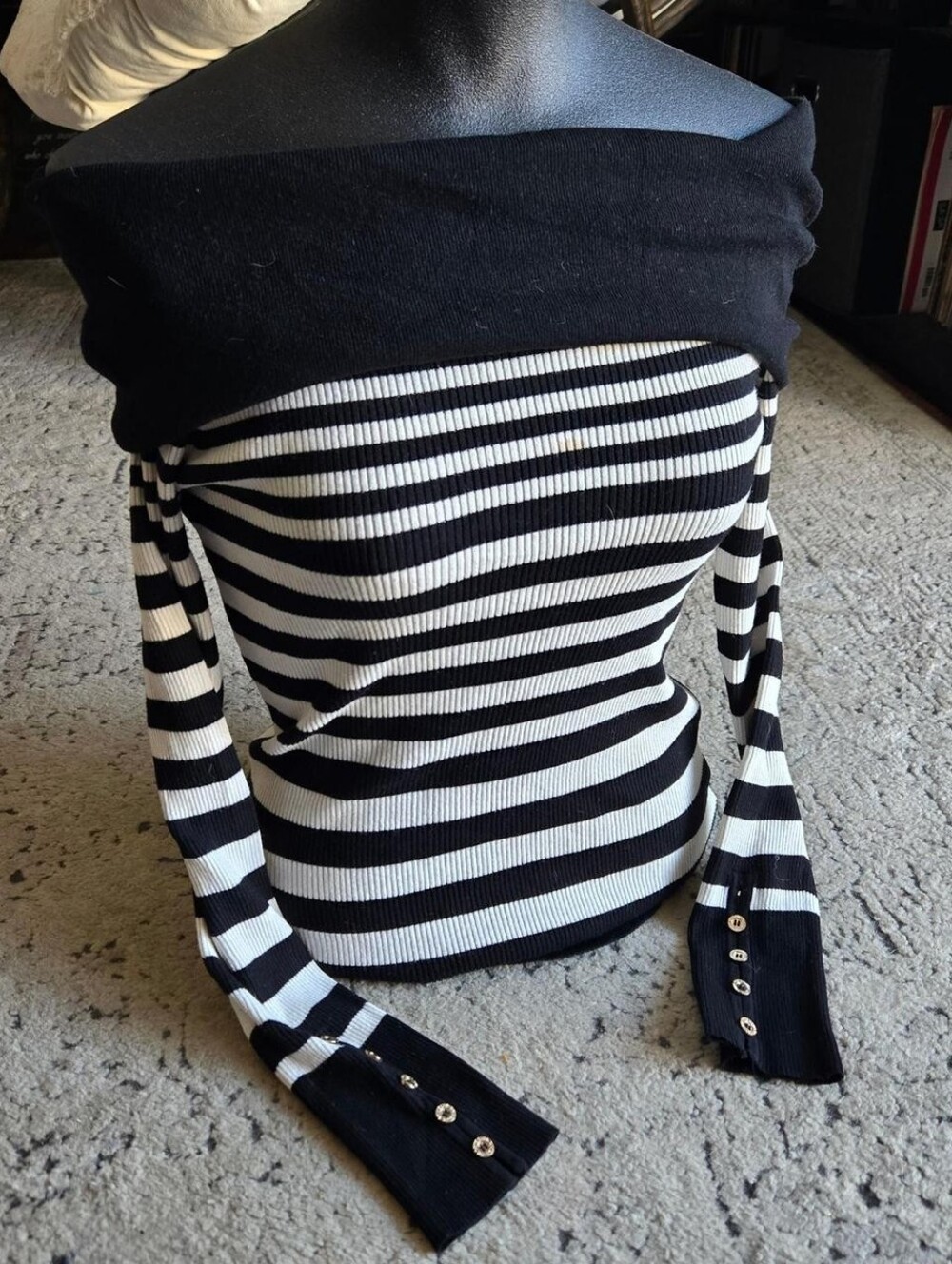 White House Black Market Off Shoulder Striped Sweater